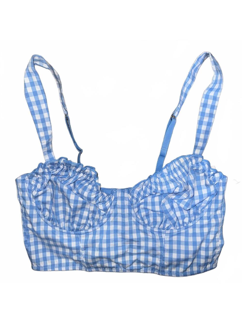 Blue and White Gingham Crop Top Bralette Size Medium NWT